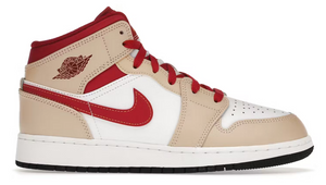 Jordan 1 Mid Light Curry Cardinal